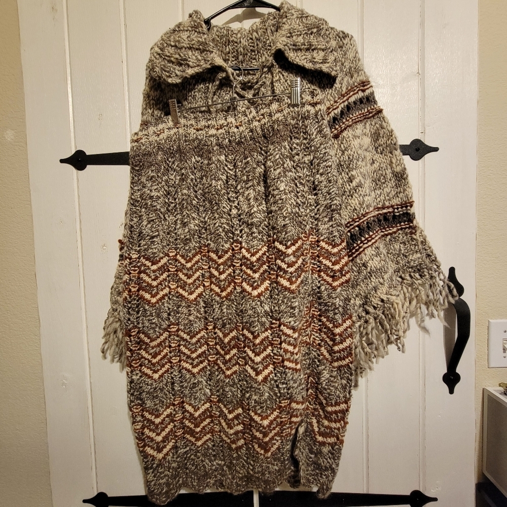 Poncho & Skirt Hand Knit Set